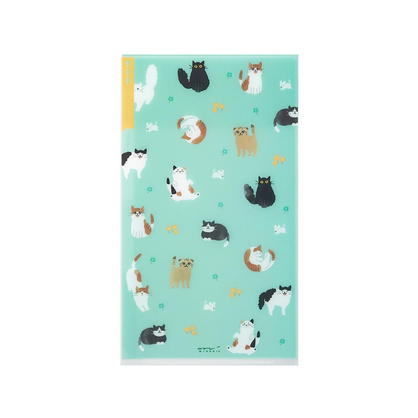 MIDORI 3 Pockets Clear Folder A5 Slim with Flap Cats back