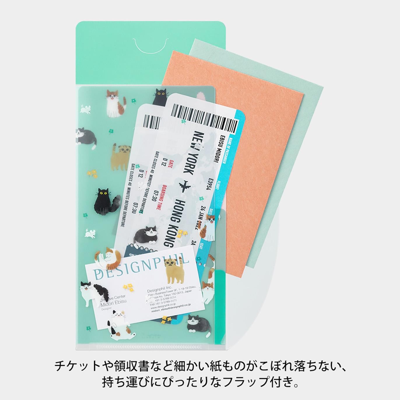 MIDORI 3 Pockets Clear Folder A5 Slim with Flap Cats with tickets