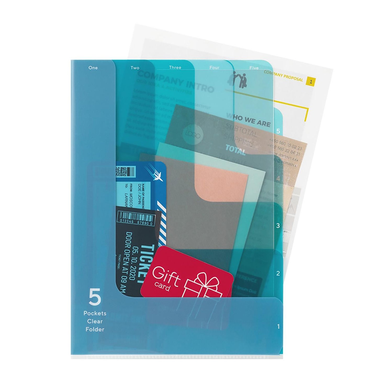 Midori 5 pocket clear folder A4 Blue documents