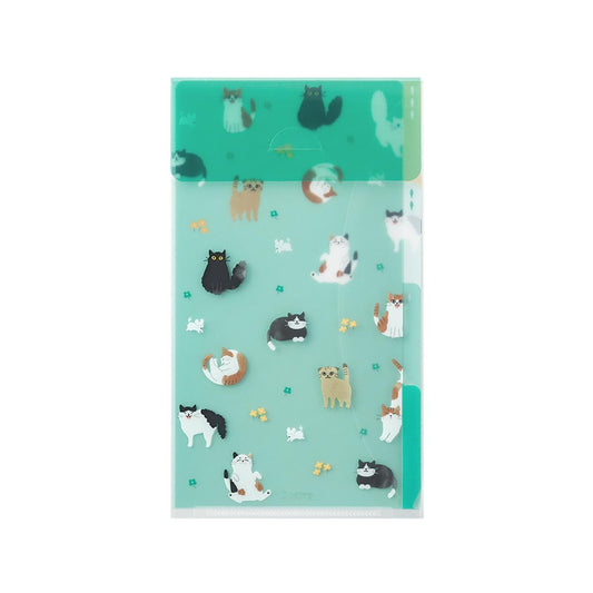 MIDORI 3 Pockets Clear Folder A5 Slim with Flap Cats