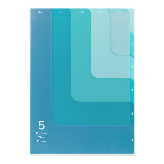 Midori 5 pocket clear folder A4 Blue